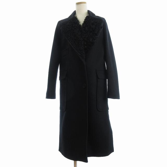 【中古】テラ TELA コート チェスター ロング カーリーファー 2WAY 40 黒 ブラック レディース
