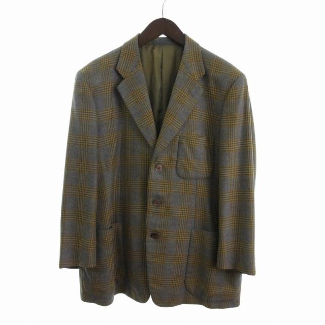【中古】エルメネジルドゼニア テーラードジャケット シングル 3B チェック ウール カシミヤ 総裏 茶 グレー