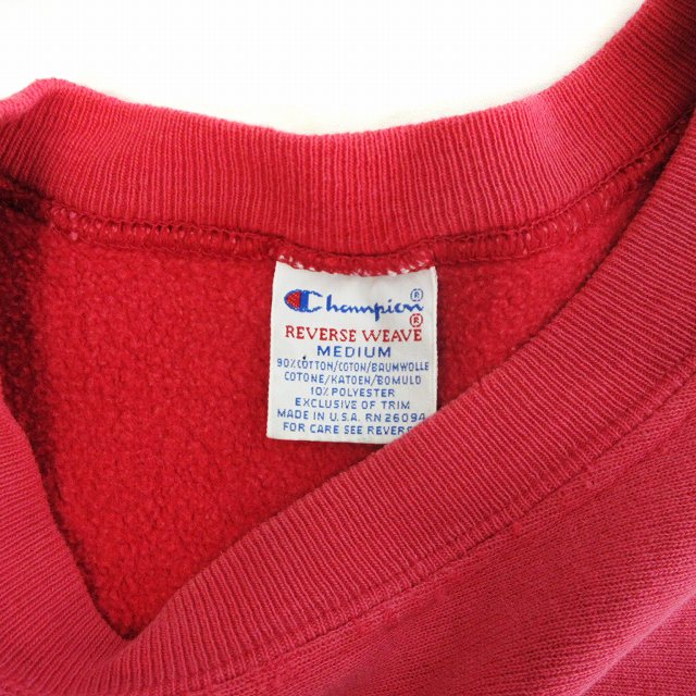 チャンピオン M レッド トレーナー USA古着 90s 赤 スウェット メンズ 中古チャンピオン 90ｓ 刺繍タグ トレーナー スウェット 長袖