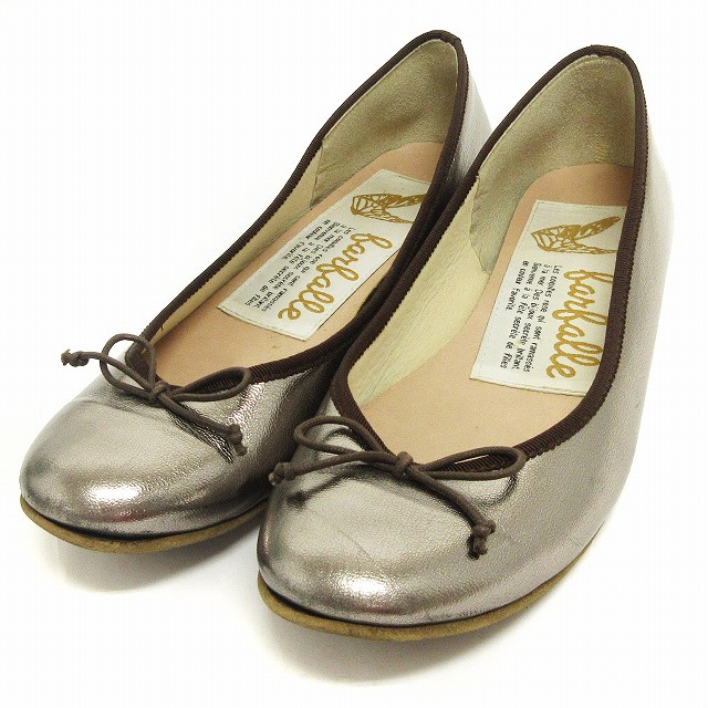【美品】farfalle シルバー フラット リボン ポインテッドトゥ farfalle ファルファーレ フラット バレエシューズ ナタリー 40