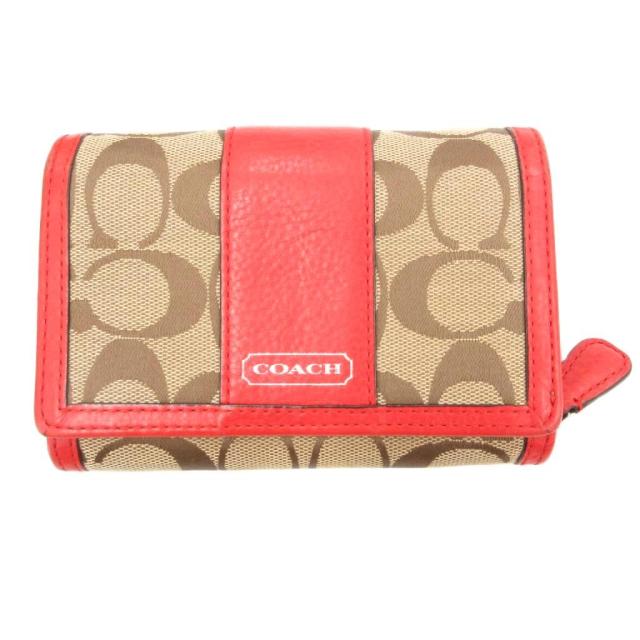 コーチ COACH 財布 二つ折り ウォレット イチゴ柄 ライトブラウン系