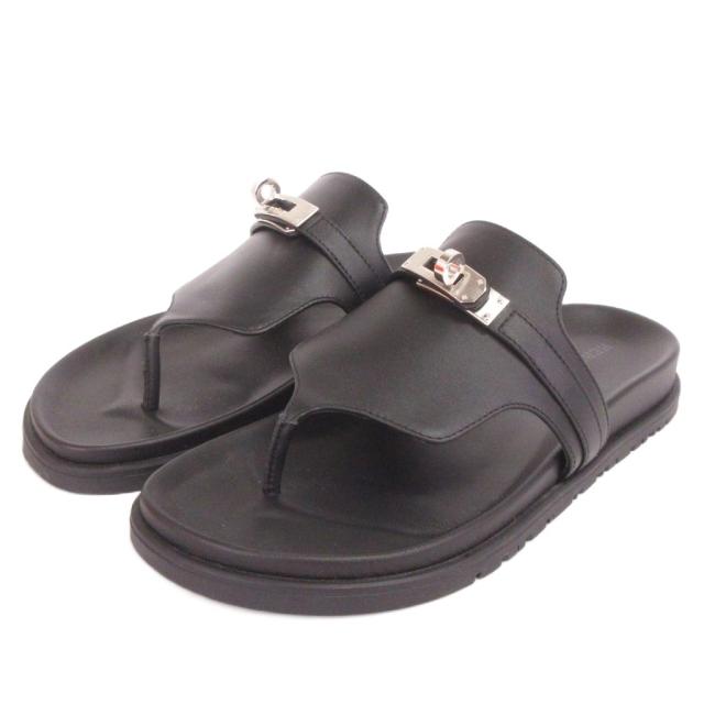 【中古】エルメス HERMES 美品 アンピール サンダル H221074Z 黒 ブラック 36 23?p位 靴 ☆AA★ レディース