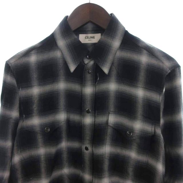 中古】セリーヌ CELINE ウエスタンシャツ チェック 長袖 ポケット