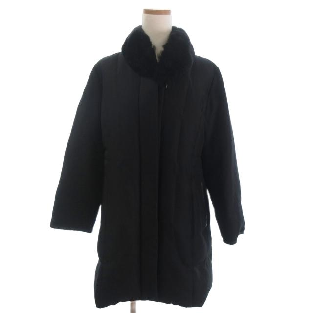 【中古】レリアン Leilian 美品 ダウンジャケット ブルゾン シルク ラビットファー 黒 ブラック 11 レディース