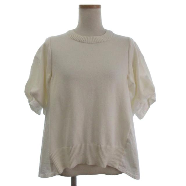 【中古】サカイ sacai 美品 切替ニットプルオーバー セーター カットソー 半袖 24-07292 白 ホワイト 1 レディース