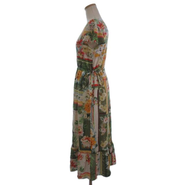 【中古】グレースコンチネンタル 美品 ワンピース ロング Vネック フレンチスリーブ 花柄 マルチカラー 36