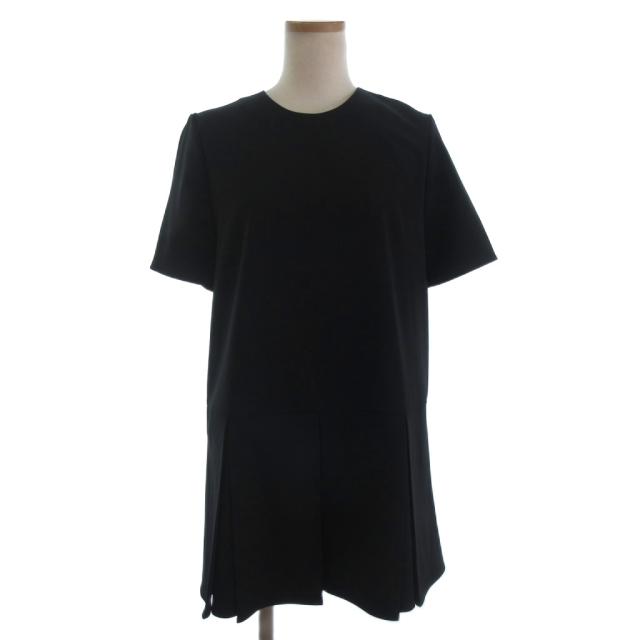 【中古】シーマリー cccmalie ワンピース チュニック ひざ丈 半袖 プリーツ 無地 黒 ブラック 38