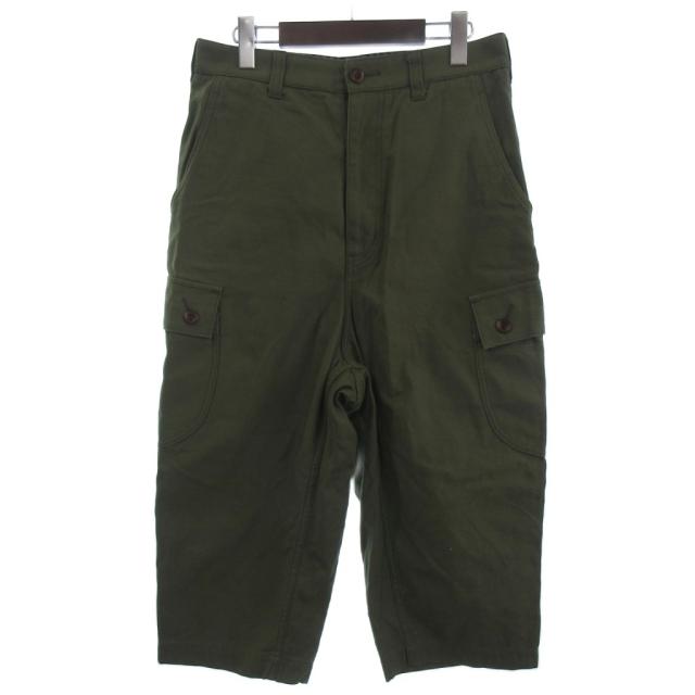 【中古】ジュンヤワタナベマン 美品 カーゴパンツ ミリタリー クロップド ジップフライ コットン 緑 カーキ XS