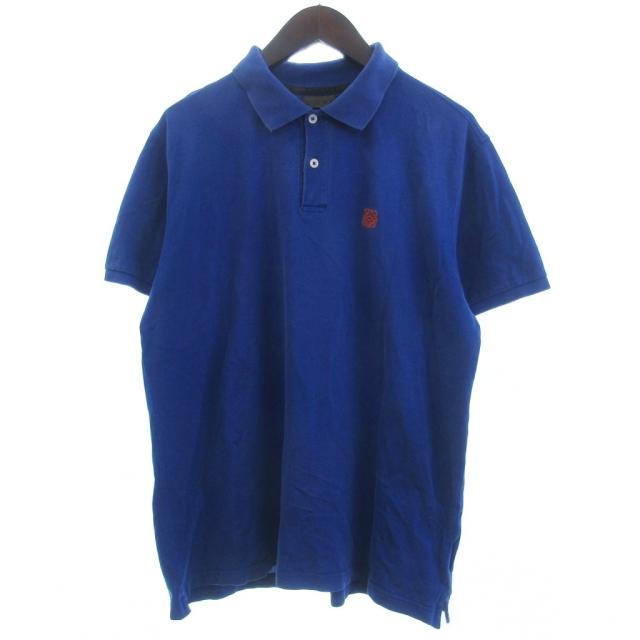 【中古】ロエベ アナグラム ポロシャツ カットソー 半袖 鹿の子 ワンポイント 刺繍 ロゴ ブルー XL ☆AA★ メンズ