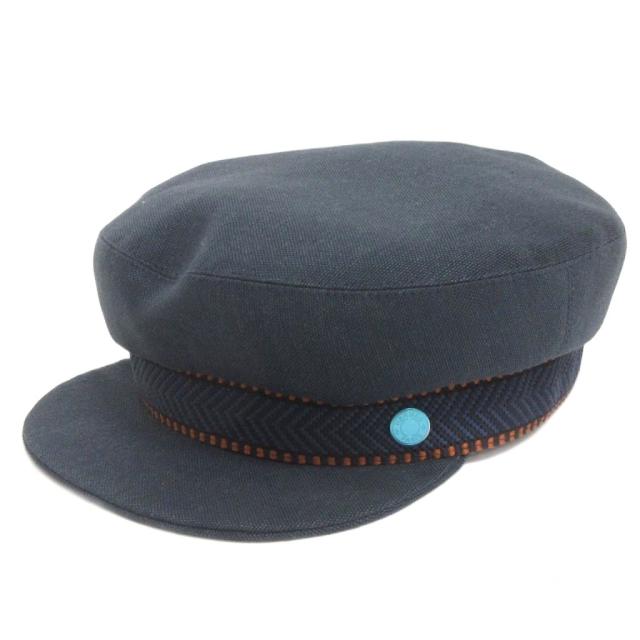 【中古】エルメス HERMES セリエボタン キャスケット ヘンプ 紺 ネイビー 57 帽子 レディース
