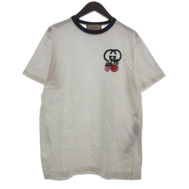 【中古】グッチ GUCCI Cotton Jersey T-Shirt With Patch リンガーTシャツ カットソー 半袖 785345XJGIK 白 XS