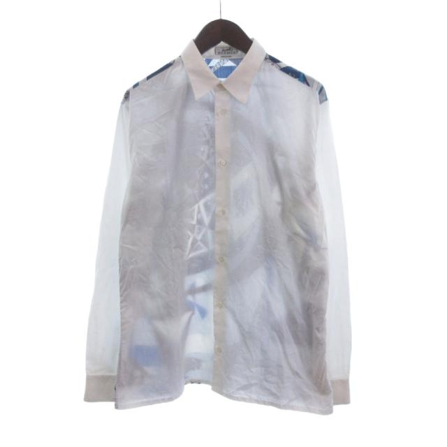 【中古】エルメス HERMES シャツ 長袖 スカーフ柄 コットン 青 白 ブルー ホワイト 41 メンズ