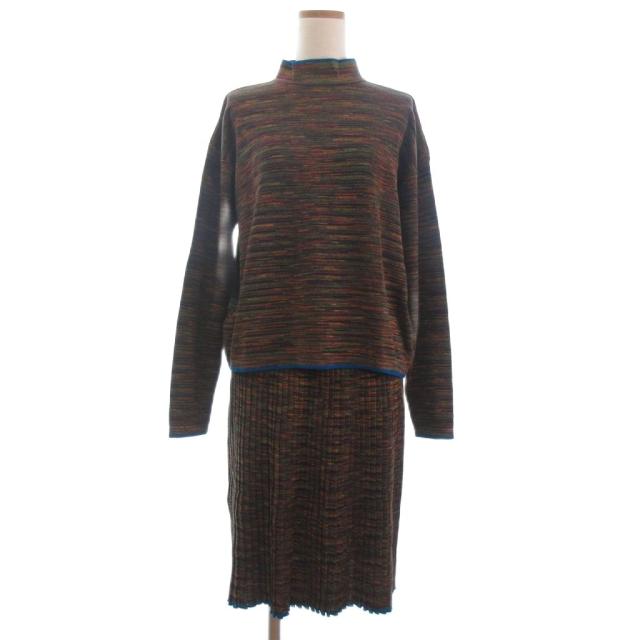 【中古】未使用品 ミッソーニ セットアップ ニット プリーツスカート セーター ハイネック 長袖 ボーダー 42