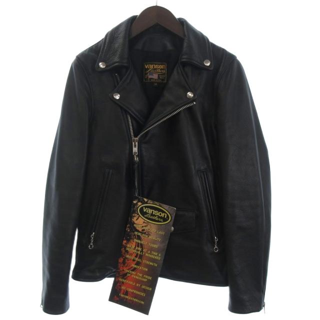 【中古】未使用品 バンソン タグ付き C2R ダブルライダースジャケット カウレザー フルジップ 黒 ブラック 34
