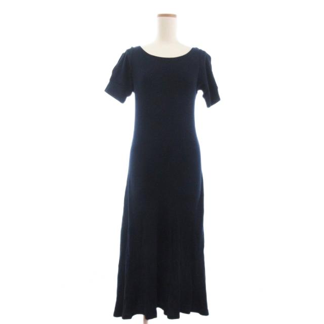 【中古】ローレンラルフローレン ニットワンピース サーマル ロング丈 半袖 コットン 紺 ネイビー S