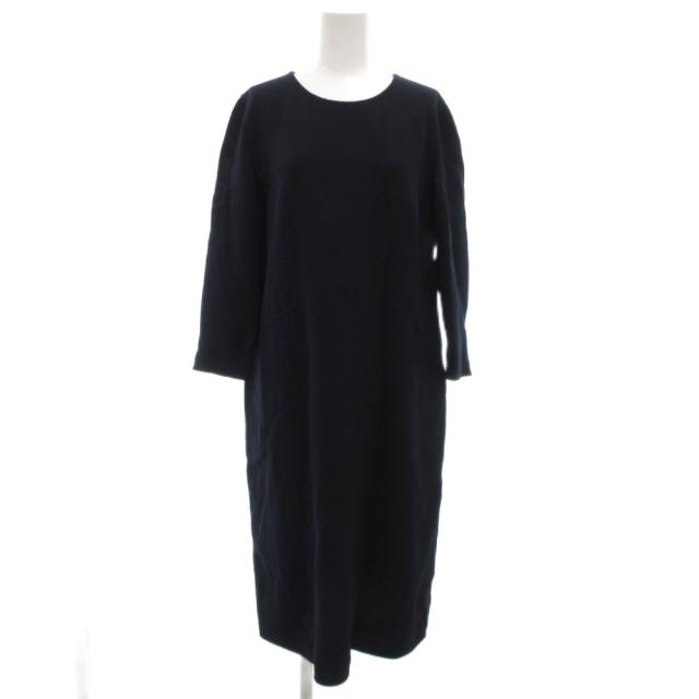 【中古】レリアン Leilian ステファノーニ STEFANONI 美品 ワンピース 長袖 ロング パイル地 ウール 44 紺 ネイビー