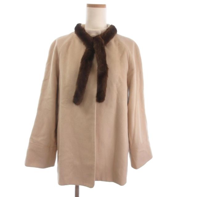 【中古】クロエ CHLOE 美品 コート ミドル丈 アンゴラ ミンクティペット ビッグボタン アイボリー 40 レディース