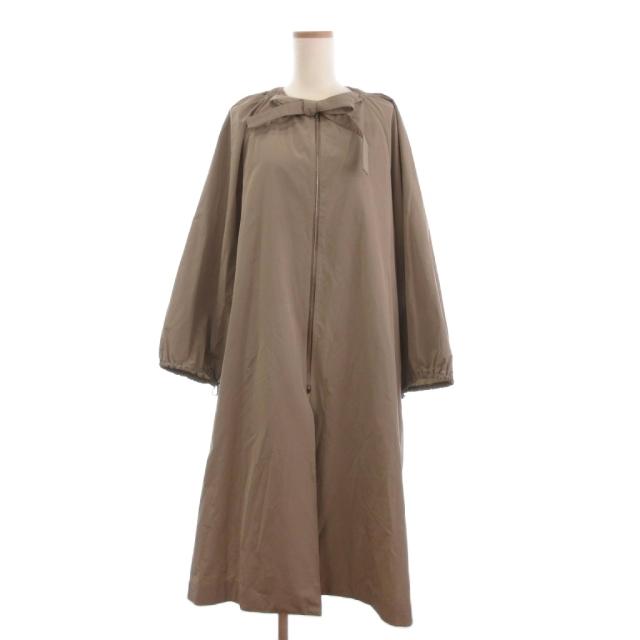 【中古】エブール ebure ノーカラーコート ロング フルジップ 薄手 3310200018 ベージュ 38 レディース