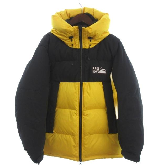【中古】ファーストダウン ダウンジャケット ブルゾン フルジップ フード 442503C バイカラー 黒 黄 S メンズ