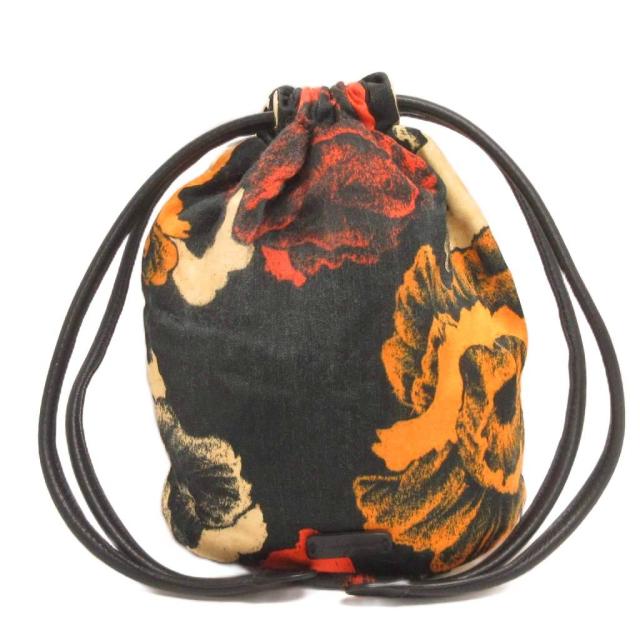 【中古】サルヴァトーレフェラガモ フラワーケージポーチ 巾着 スナップ付き 付替 花がら 黒 ブラック レディース