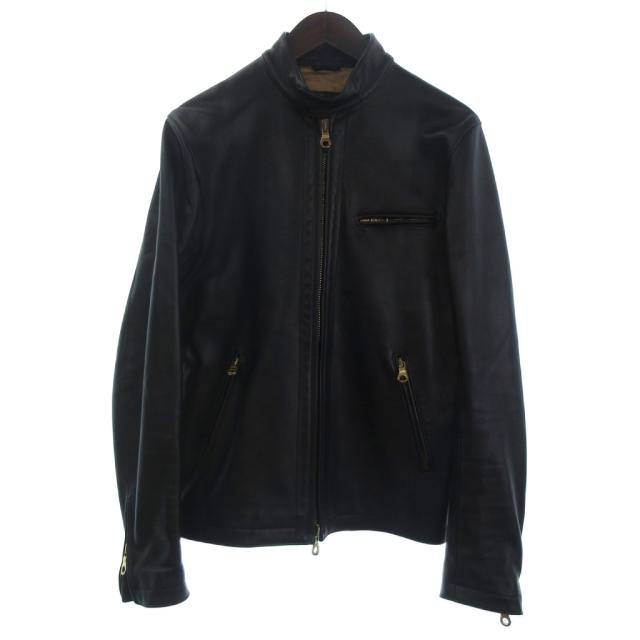 【中古】チンクアンタ ライダースジャケット シングル フルジップ ゴートレザー H-502 黒 ブラック 46 メンズ
