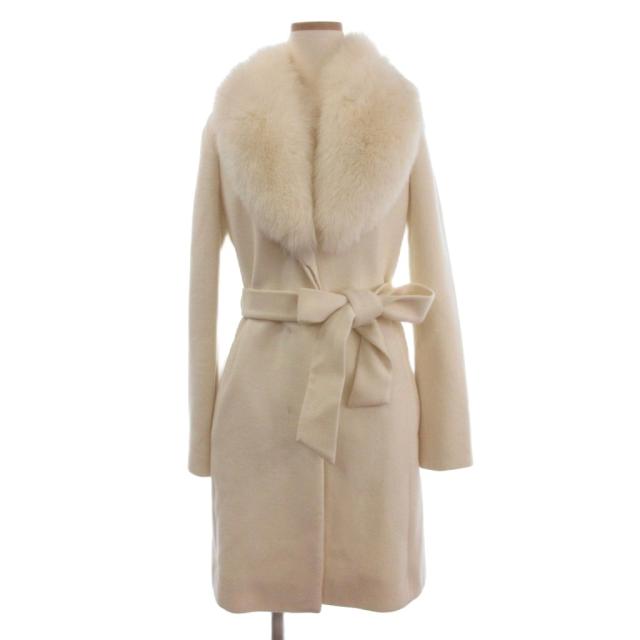 【中古】ピンキー&ダイアン ピンダイ PINKY&DIANNE コート ロング フォックスファー アンゴラ混 長袖 38 アイボリー