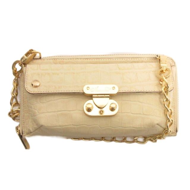 【中古】ADMJ アクセソワ 美品 ウォレット チェーン クロコ型押し 財布 小銭入れ お札入れ レザー アイボリー