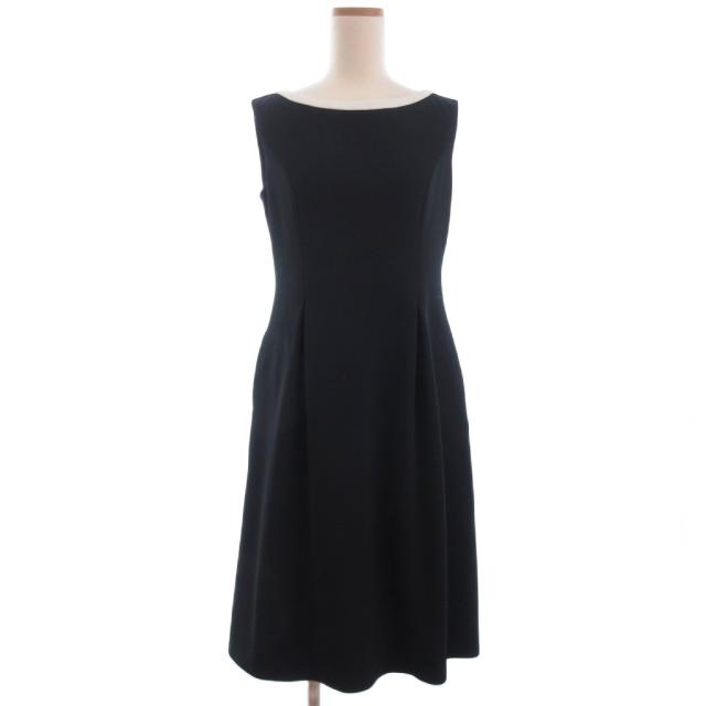 【中古】ルネ Rene BASIC ノースリーブ タック フレア ワンピース ひざ丈 濃紺 ダークネイビー 36 レディース