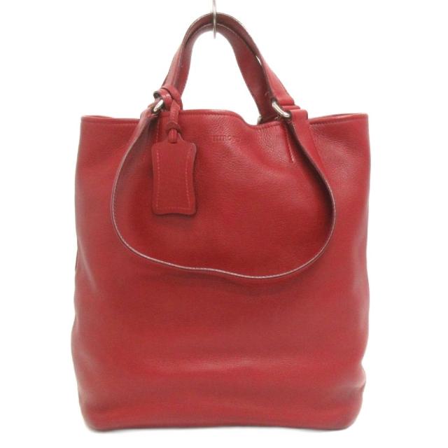 【中古】ヒロフ HIROFU トートバッグ ハンド 肩がけ レザー 赤 レッド 鞄 レディース
