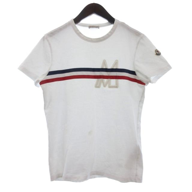【中古】モンクレール MONCLER MAGLIA トリコロール Tシャツ カットソー 半袖 ロゴ ワッペン コットン 白 S