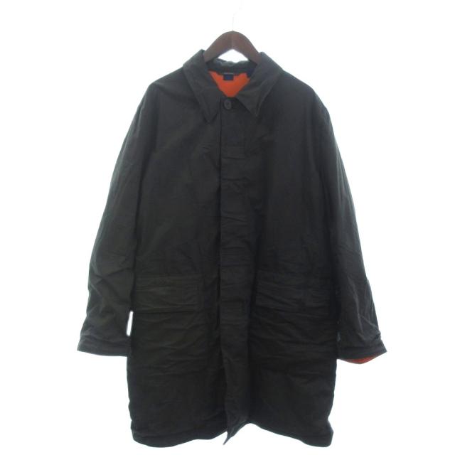 【中古】エルメス ヴィンテージ バルマカーン ステンカラーコート ミドル丈 オイルド 無地 ダークグリーン 50 ☆AA★