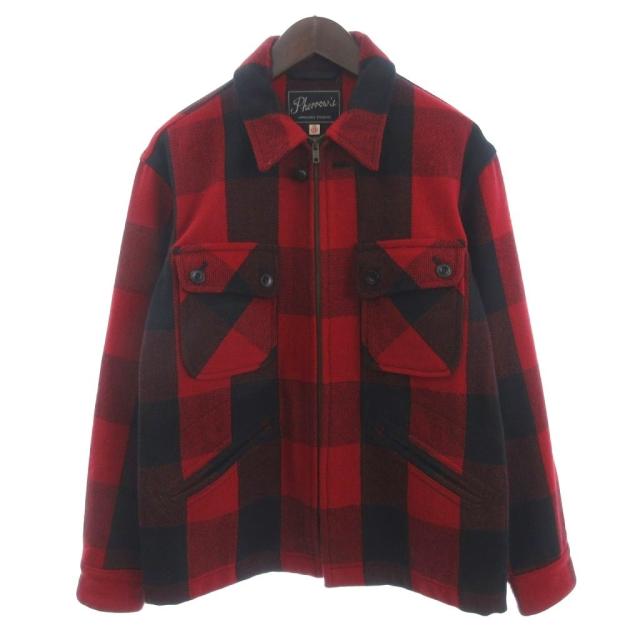 【中古】フェローズ マッキーノ ジャケット バッファローチェック ブロックチェック ウール 赤 黒 ブラック 38
