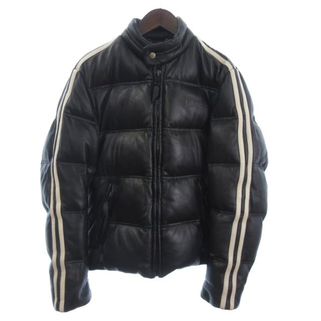 【中古】ショット SCHOTT ダウンジャケット モーターサイクル ブルゾン ライン 3151038 刺繍 ラムレザー 黒 M