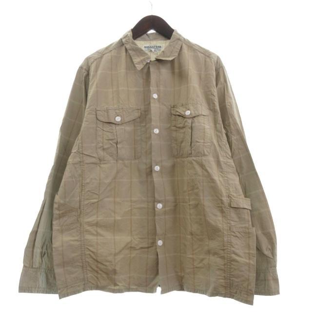 【中古】ササフラス GARDENER OPEN HALF ガーデナー オープン ハーフ シャツ オープンカラー チェック ベージュ M