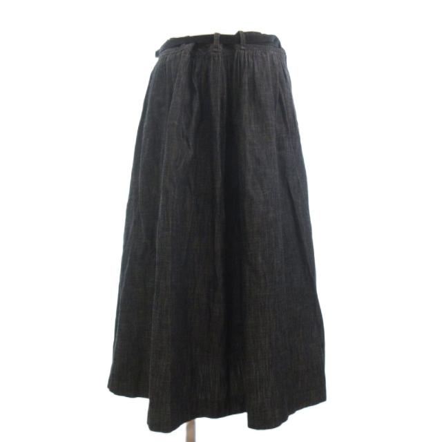 【中古】ハウトゥリブ HOW TO LIVE フレアスカート ロング丈 コットン ダークグレー レディース