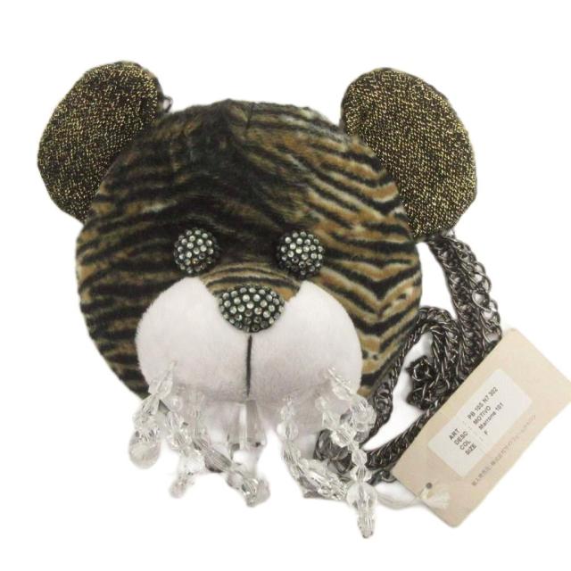 【中古】未使用品 アンテプリマ タグ付き 2WAYチェーンベアラインストーンショルダーバッグ 斜め掛け ビジュー 茶系