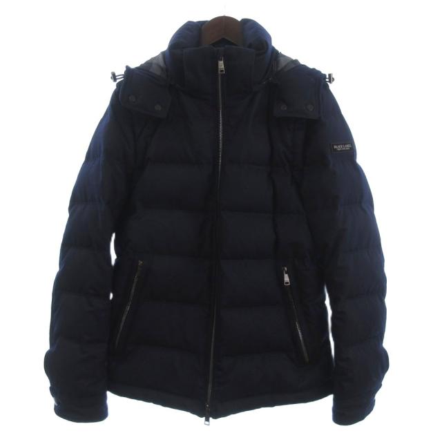 【中古】ブラックレーベルクレストブリッジ ダウンジャケット ブルゾン フルジップ フード 裏地チェック 紺 L