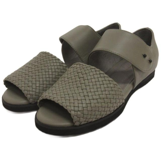 【中古】未使用品 ヨーガンレール JURGEN LEHL メッシュ レザー ストラップ サンダル フラット グレー 24 レディース