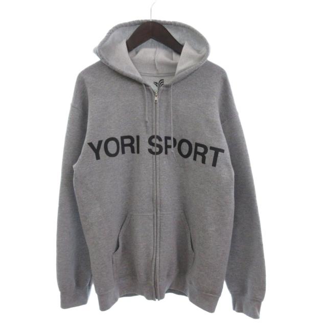 【中古】ヨリスポーツ YORI SPORT text zip up hoodie パーカー スウェット ジップアップ 裏起毛 グレー M メンズ