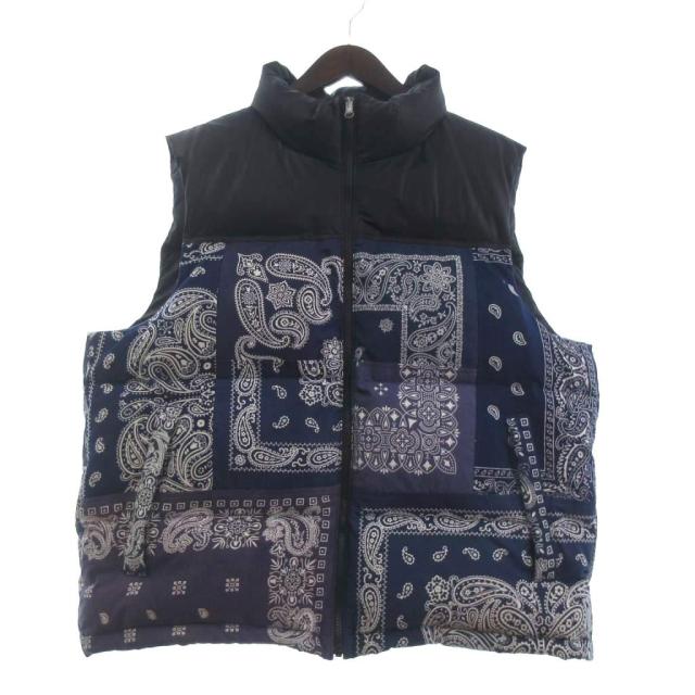 【中古】ミヤギヒデタカ MIYAGIHIDETAKA 美品 バンダナダウンベスト ペイズリー柄 切替 フルジップ 黒 ブラック 紫 パープル F メンズ