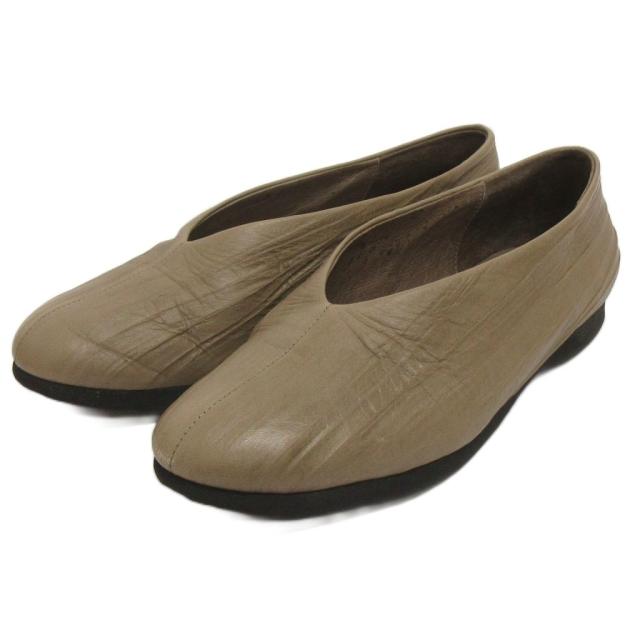 【中古】ヨーガンレール JURGEN LEHL レザー スリッポン フラットシューズ カーキベージュ系 24.5 レディース