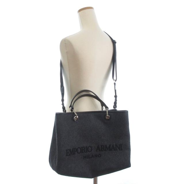 【中古】エンポリオアルマーニ  美品 2WAY ショルダーバッグ トート フェルト ウール ロゴ 刺繍 グレー 中古】エンポリオアルマーニ 美品 2WAY ショルダーバッグ トート