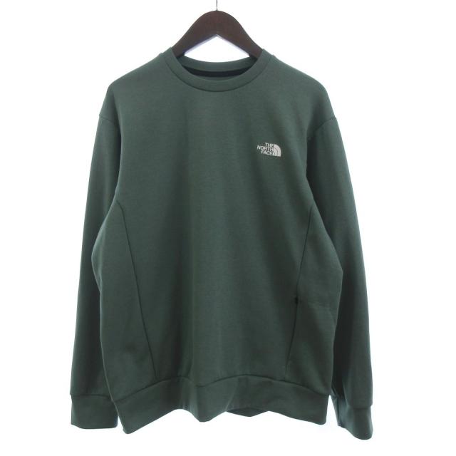 【中古】ザノースフェイス モーションクルー スウェット トレーナー 長袖 ワンポイント プリント 緑 グリーン L