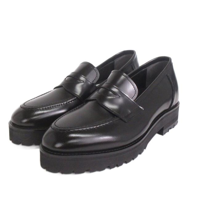 【中古】未使用品 アデロ ADELO 6cmUP シークレットシューズ ローファー レザー 2407 865 黒 ブラック 25 靴