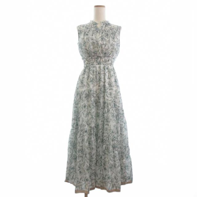 【中古】アプワイザーリッシェ フラワープリントシャーリングワンピース ロング丈 ノースリーブ 総柄 白 1