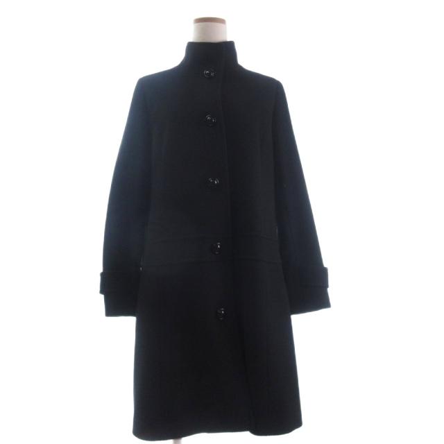 【中古】レリアン Leilian 美品 カシミヤ コート ロング丈 長袖 総裏 ハイネック 黒 ブラック 11 レディース
