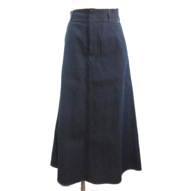 【中古】エブール 美品 リアクティブデニムトラペーズスカート ロング丈 ジップフライ 青 ブルー 38