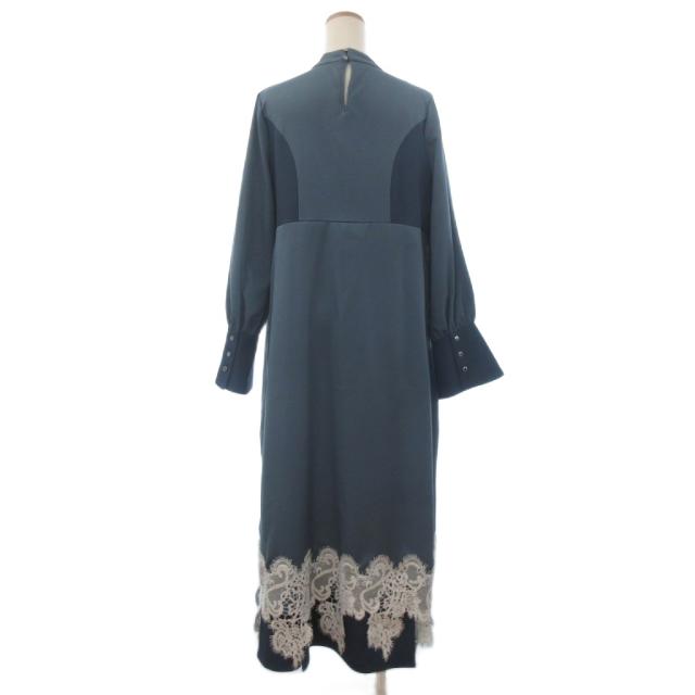 【中古】ハレ Ado ランダムレースハイショクワンピース ロング 長袖 モックネック レース 青 ブルー F ■FF