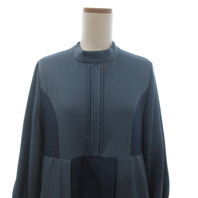 【中古】ハレ Ado ランダムレースハイショクワンピース ロング 長袖 モックネック レース 青 ブルー F ■FF