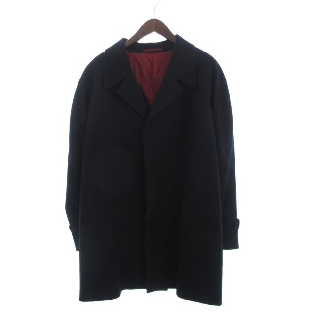 【中古】エルメネジルドゼニア Ermenegildo Zegna 美品 チェスターコート ミドル丈 カシミヤ 無地 比翼 紺 ネイビー
